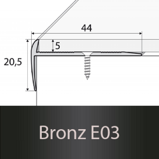 PROFIL Team - Schodová hrana - jednostranná  44 x 20,5 mm do 5mm Barva dekoru: bronz E03, Délka lišty: 270 cm