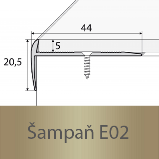 PROFIL Team - Schodová hrana - jednostranná  44 x 20,5 mm do 5mm Barva dekoru: šampaň E02, Délka lišty: 270 cm