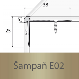 PROFIL Team - Schodová hrana - oboustranná 38 x 25 mm do 3mm Barva dekoru: šampaň E02, Délka lišty: 120 cm