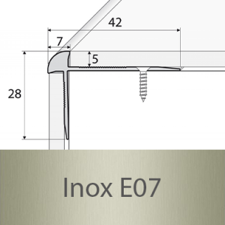PROFIL Team - Schodová hrana - oboustranná 42 x 28 mm do 5mm Barva dekoru: inox E07, Délka lišty: 120 cm