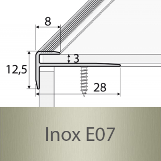 PROFIL Team - Schodová hrana - zásuvná 28 x 12 mm do 3 mm Barva dekoru: inox E07, Délka lišty: 120 cm