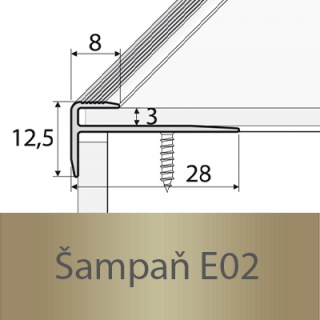 PROFIL Team - Schodová hrana - zásuvná 28 x 12 mm do 3 mm Barva dekoru: šampaň E02, Délka lišty: 270 cm