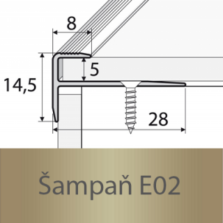 PROFIL Team - Schodová hrana - zásuvná 28 x 15 mm do 5 mm Barva dekoru: šampaň E02, Délka lišty: 120 cm