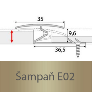 PROFIL Team - Spojovací kobercový profil 35 mm, šroubovací Barva dekoru: šampaň E02, Délka lišty: 200 cm