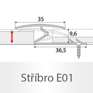 PROFIL Team - Spojovací kobercový profil 35 mm, šroubovací Barva dekoru: stříbro E01, Délka lišty: 200 cm