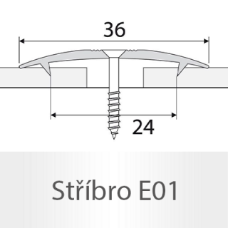 PROFIL Team - Spojovací kobercový profil 36 mm, šroubovací Barva dekoru: stříbro E01, Délka lišty: 200 cm