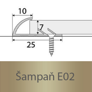 PROFIL Team - Ukončovací kobercový profil do 7 mm, šroubovací Barva dekoru: šampaň E02, Délka lišty: 200 cm (doprodej, konec výroby)