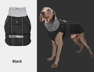 Voděodolný luxusní zateplený obleček s reflexními prvky pro psy Barva: Černá, Velikost: 3XL