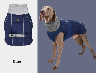 Voděodolný luxusní zateplený obleček s reflexními prvky pro psy Barva: Modrá, Velikost: L