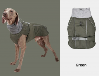 Voděodolný luxusní zateplený obleček s reflexními prvky pro psy Barva: Zelená, Velikost: 3XL