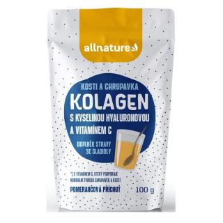 Allnature Kolagen s kyselinou hyaluronovou a vitamínem C příchuť pomeranč 100 g