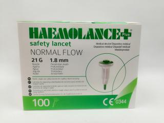 Lancety sterilní Haemolance + Normal Flow 21G, 1,8 mm zelené /100 ks/