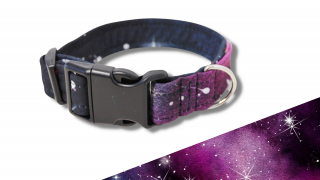 Softshellový obojek Fialové Galaxy Šířka obojku: 2,5 cm, Typ obojku: Polostahovací obojek, Velikost obojku: M| 26-33 cm