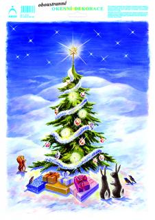 Barevné vánoční adhezní nálepky 50x35 cm / Velký barevný strom se zvířátky