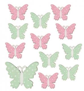 Dřevění motýlci s lepíkem 3 cm, 12 ks v sáčku  4285