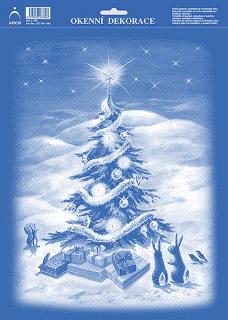 Okenní dekorace Vánoční strom se zvířátky   25 x 35 cm       x