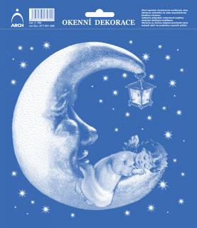Okenní vánoční fólie Měsíc se spícím andílkem 20 x 23,5 cm