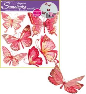 Samolepky na zeď 30,5 x 30,5 cm, růžoví motýli s pohyblivými křídly  655