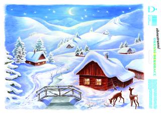 Vánoční okenní dekorace Velká barevná krajina s lávkou  50x35cm
