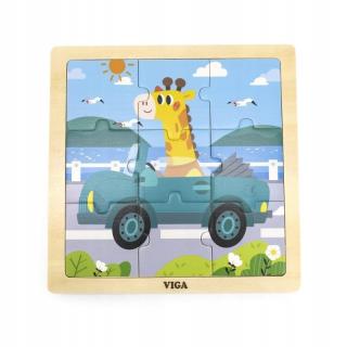 Viga Toys Handy dřevěné puzzle Žirafa do auta 9 ks