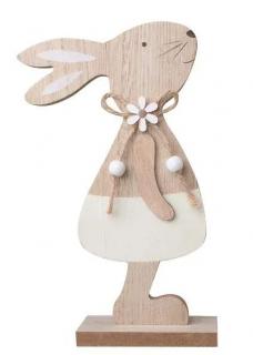 Zajíc dřevěný s béžovou sukní na postavení 11,5 x 20 cm  7616