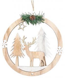 Závěsná dekorace dřevěná s jelenem 20 cm  4887