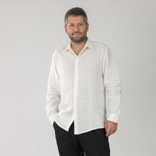 Pánská lněná košile s límečkem na míru Barva: Bílá