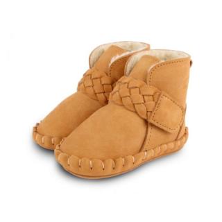 Donsje Mace Lining Zateplené kožené capáčky - Caramel Velikost: 0-6 měsíců