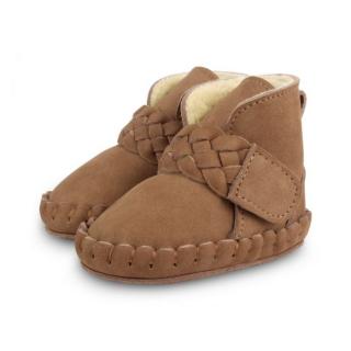 Donsje Mace Lining Zateplené kožené capáčky - Hazelnut Velikost: 0-6 měsíců