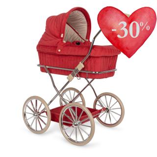 Konges Sløjd Manšestrový hluboký kočárek pro panenky Red  Konges Sløjd Dolls Pram Corduroy