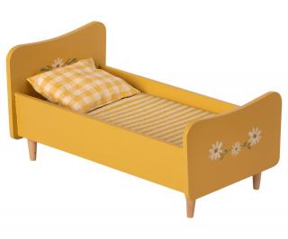 Maileg Dřevěná postýlka žlutá  Maileg Wooden Bed Mini Yellow