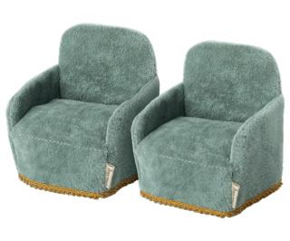 Maileg Modrozelená křesílka Chair Mouse 2 ks