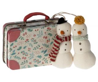 Maileg Vánoční ozdoby sněhuláci v kufříku  Maileg Snowman ornament, 2 pcs in metal suitcase