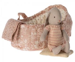 Maileg Zaječí holčička v košíčku - 3 varianty  Bunny in carry cot, Micro - 3 ass Vzor: Růžová