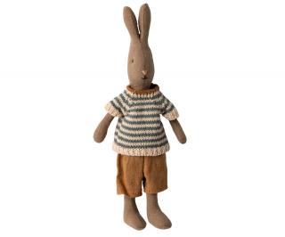 Maileg Zajíc v pruhovaném svetru, Size 1  Maileg Rabbit Size 1 Brown, Shirt and Shorts