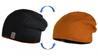 Dětská oboustranná čepice beanie skořicově hnědá/antracit Velikost: 53 cm