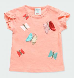 Dívčí tričko s měnícími flitr motýlky lososvě růžové Velikost: 110