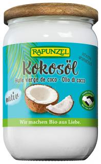 Kokosový olej lisovaný za studena RAPUNZEL BIO 525 g (Kokosový olej je sněhobílý tuk, vyráběný prvním lisováním za studena. Jedná se tedy o raw produkt. Má kokosovou vůni a vašim pokrmům dodá příjemné aroma. Výborně snáší vysoké teploty. Kokosový olej je)