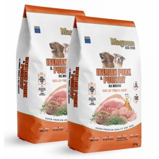 Magnum Iberian Pork  Poultry All Breed super prémiové granule pro psy 12 Kg (Super prémiové krmivo Magnum Iberian Pork  Poultry for All Breeds je vyrobeno bez masových mouček pouze z čerstvého Iberského vepřového masa a drůbežího masa z volného chovu, bez