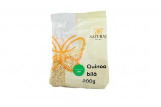 Quinoa bílá 200 g (Quinoa je přirozeně bezlepková pseudoobilovina. V kuchyni má široké využití – hodí se na sladko i na slano. Připravíte z ní úžasné placičky, snídaňovou kaši a nebo ji můžete podávat jako přílohu.)