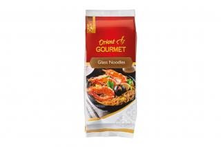 Skleněné nudle Gourmet 100 g (Skleněné nudle, též známé jako nudle čínské nebo také křišťálové nudle. Chutné bezvaječné sušené vlasové nudle, jsou výborné uvařené do polévek nebo jako příloha.)