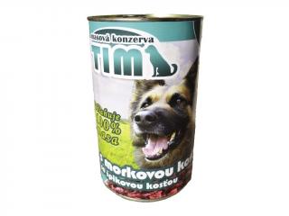 TIM dog s morkovou kostí konzerva 1200 g (100% jemně mletého hovězího masa z morku z kostí, ořezů a drobů. Česká, ručně plněná konzerva přirozeně konzervovaná, zcela bez chemických přísad a náhražek. Receptura sestavena přímo veterinářem.)