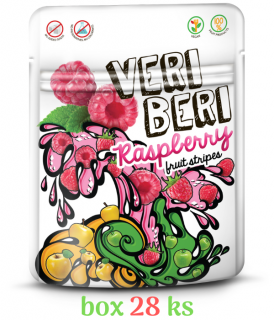 VERI BERI 100% ovocné stripsy malina 50 g (100% přírodní ovocné "kousky", měkké, šťavnaté, přirozeně voňavé. Skvělé sladké ale zdravé občerstvení, vysoký obsah vlákniny z ovoce. Chutná jak dětem, tak i dospělým, určitě si každý vybere svého favorita.)