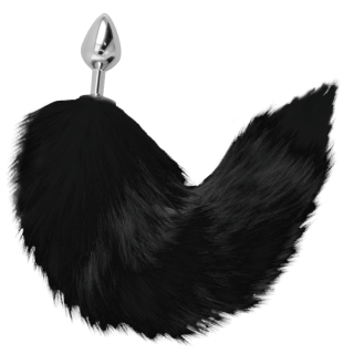 Darkness Black Furry Tail Butt Plug Silver 8 cm, kovový analni kolik 8 x 3,4 cm s liščím ocasem