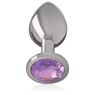 Intense Anal Plug With Violet Glass Size S, kovový anální šperk 7 x 2,6 cm