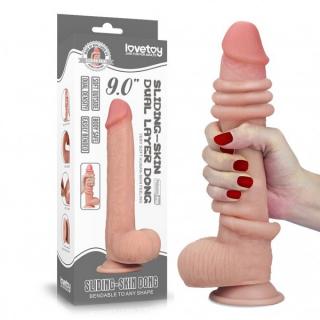 LoveToy 9" Sliding Skin Dual Layer Dong, realistické dildo s pohyblivou kůží a s přísavkou 23 x 4 cm