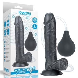 Lovetoy Squirt Extreme 9″ Black, realistické stříkající dildo 23 x 4,4 cm