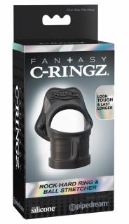 Pipedream Fantasy C-Ringz Rock Hard Ring with Ball Stretcher, silikonový erekční kroužek na penis a varlata