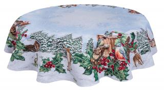 Gobelínový vánoční ubrus s motivem Zimní krajina Velikost: kulatý 180 cm