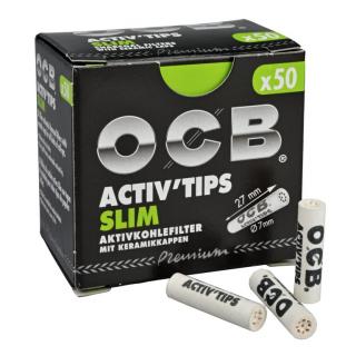 Cigaretové filtry OCB Activ Tips Slim 7mm, charcoal